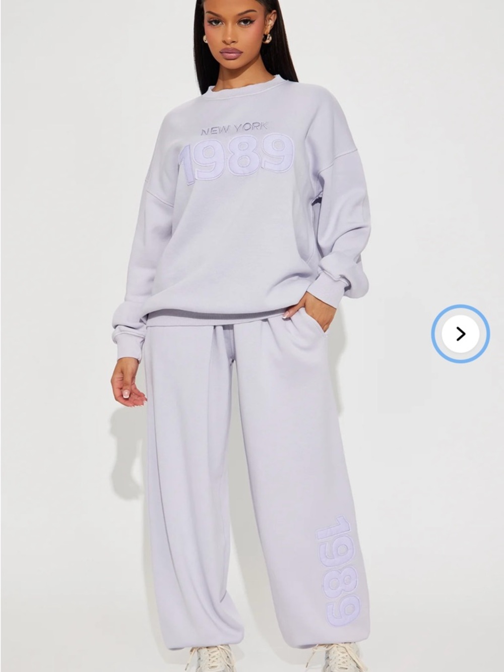 1989 Embroidered Sweatshirt & Wide Leg Joggers Set - Light Lavender